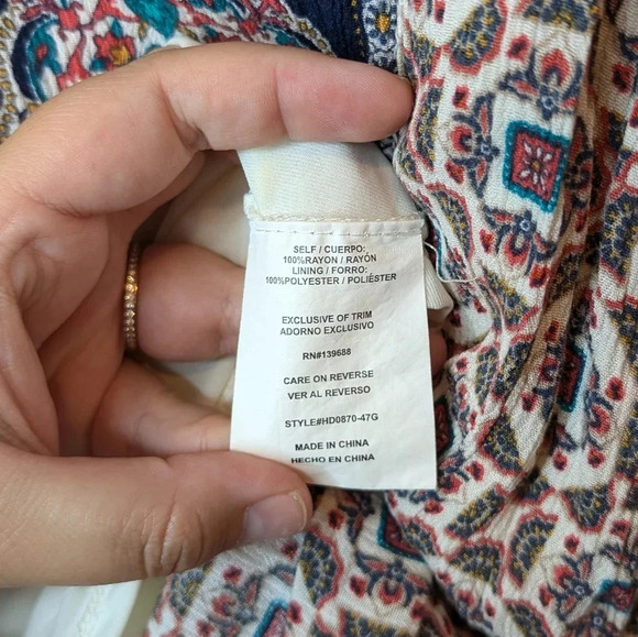 Hint of Mint Boho Navy, Red & Beige Patterned Sleeveless Shift Dress Women XL - Picture 5 of 10